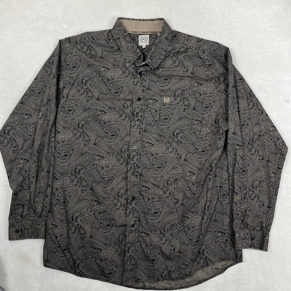 Cinch Shirt Mens XL Black Paisley Long Sleeve Button Front Western Casual